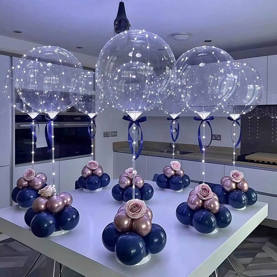 10/20 Pack LED Balloons, 24 Inches Light Up Balloons, Clear Helium Bobo Balloons, Glow Bubble With String Lights For Valentines Day, Halloween, Christmas, Wedding, Birthday Party Decoration - 彩色 - 查看 1