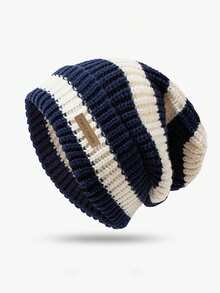 男女通用条纹针织帽，温暖轻便，适合秋冬季