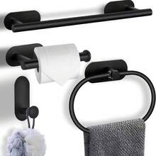 5-Pieces Bathroom Accessory Set, A Classic Combination That Covers Daily Needs, Including: Towel Bar, Toilet Paper Holder, Towel Hooks, Etc. Fall Home Bathroom Decor, Bathroom Accessories, Bathroom Organizer, Back To School, Storage