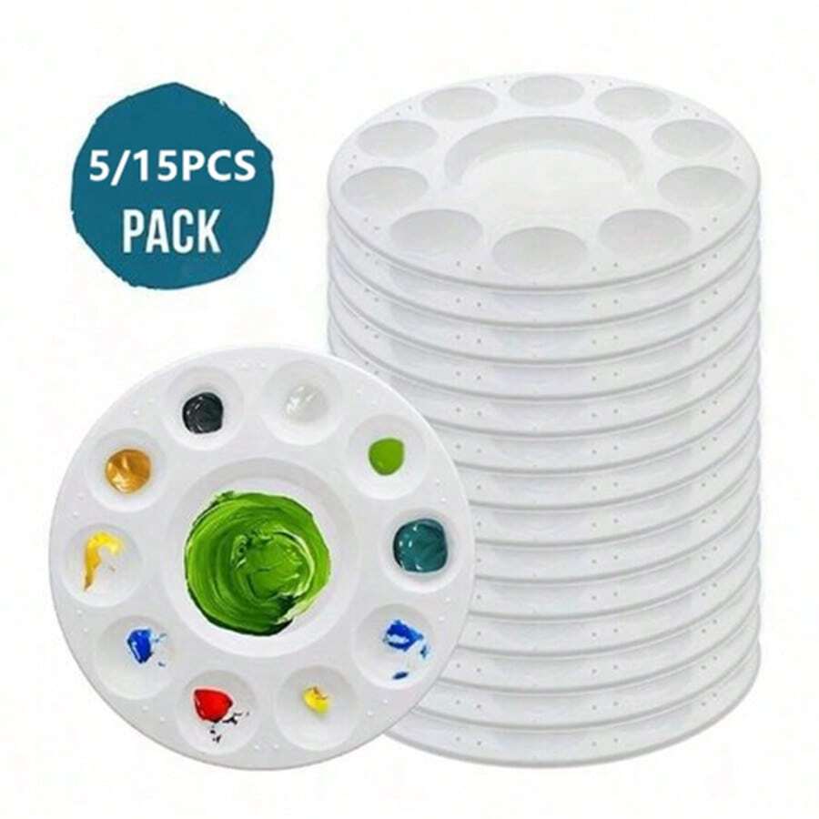 1/5/15pcs White Round Plastic Paint Palettes, For Students To Paint In School Projects Or Art Classes, Back To School, School Supplies, Home Supplies