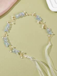 1件优雅甜美的花朵仿珍珠串珠水钻发箍，适合节日、婚礼、学校演出、郊游、生日派对、舞会和日常佩戴，是女孩百搭的时尚配饰。