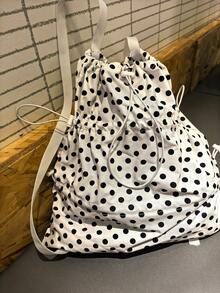 返校时尚抽绳口袋背包，大容量可折叠旅行包，适合女性和大学生 - 白色 - 查看 6