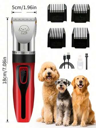Cortadora eléctrica para aseo de mascotas, adecuada para cepillar pelaje denso, afeitadora inalámbrica para perros de bajo ruido, recortadora de pelo de perros y gatos con estilo de empuje eléctrico, recortadora de pelo de perro, recortadora de pelo de mascota (Rojo)