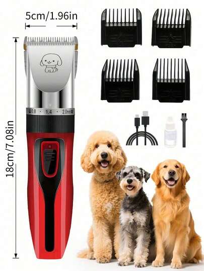 Pet Electric Clipper For Combing Thick Hair, Low-Noise Cordless Dog Shaver Electric Pusher Dog Cat Hair Clipper Dog Hair Clipper Hair Clipper Pet Hair Clipper (Red)