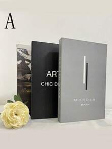 3Pcs Minimalist Faux Book Set, Black White Decorative Books For Home Decor, Hotel Villa Bookshelf Desk Display Prop - Multicolor - View 10