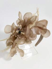 1pc Rhinestone Flower Festival Party Elegant Artificial Feather Headband, Hairband, Hair Hoop Headbands Hair Accessories Head Accessories - Brown - View 4