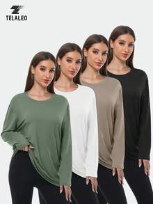 TELALEO 4 Packs Women's Long Sleeve Crewneck Shirts Oversized Long Sleeve T Shirts Crewneck Basic Casual Fall Winter Tops Workout Fashion Y2K Clothes - Multicolor - View 1