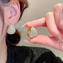 1 Pair Vintage Elegant Smooth Half-Sphere C-Shaped Earrings, Fashion Jewelry Accessories, Lightweight Luxurious Style Suitable For Daily, Party, Wedding Wear