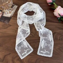 1 件柔软优雅蕾丝围巾，时尚植物刺绣围巾，女士办公室女士手链发带围巾颈饰 - 白色 - 查看 4