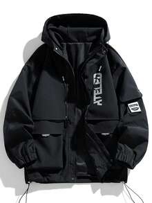 男士长袖连帽户外休闲外套，秋冬季 - 黑色 - 查看 8