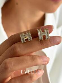 18K镀金优雅可爱的H型设计耳环，适合日常佩戴和聚会 - 金色 - 查看 4