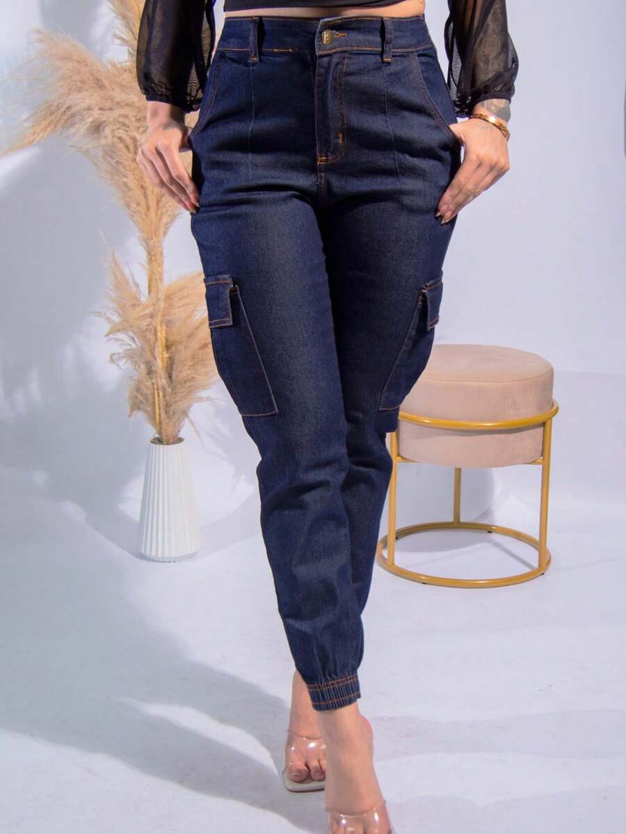 Women's Cargo Jeans Jogger High Waist Butt Lifting Premium Pants With Lycra Side Pockets - 牛仔褲清潔劑 - 查看 1