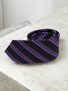 Luxury Men's Skinny Ties Polyester Silk Solid Polka Dot Striped Check Skinny Jacquard Groomsman Tie - 紫羅蘭色 - 查看 3