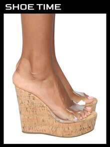 Women's Platform Wedge Slide Sandals – Open Toe Slip-On High Heel Mules With Cork Design - Brown - View 3