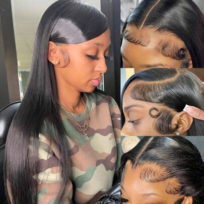 Eulisi Straight Lace Front Wigs Human Hair Pre Plucked 180% Density 13x4 Frontal Wigs Human Hair 26 Inch HD Transparent Lace Wig 10A Brazilian Virgin Human Hair Wigs For Women With Baby Hair Natural Hairline