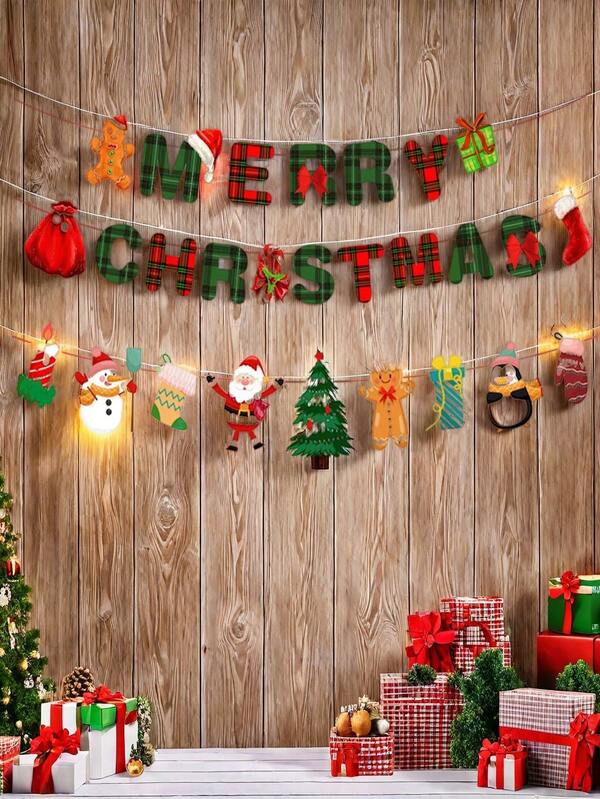 27 قطعة من ديكورات حفلة عيد الميلاد، أعلام شعارات، لوازم تجهيز المشهد