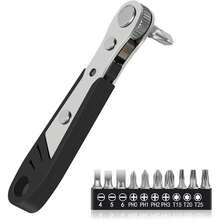 11 件/34 件迷你棘轮螺丝刀套装，1/4 英寸棘轮直角螺丝刀，36 齿迷你棘轮扳手头，适用于狭窄空间，带开槽、星形、六角、方形和延长杆 - 黑色 - 查看 13