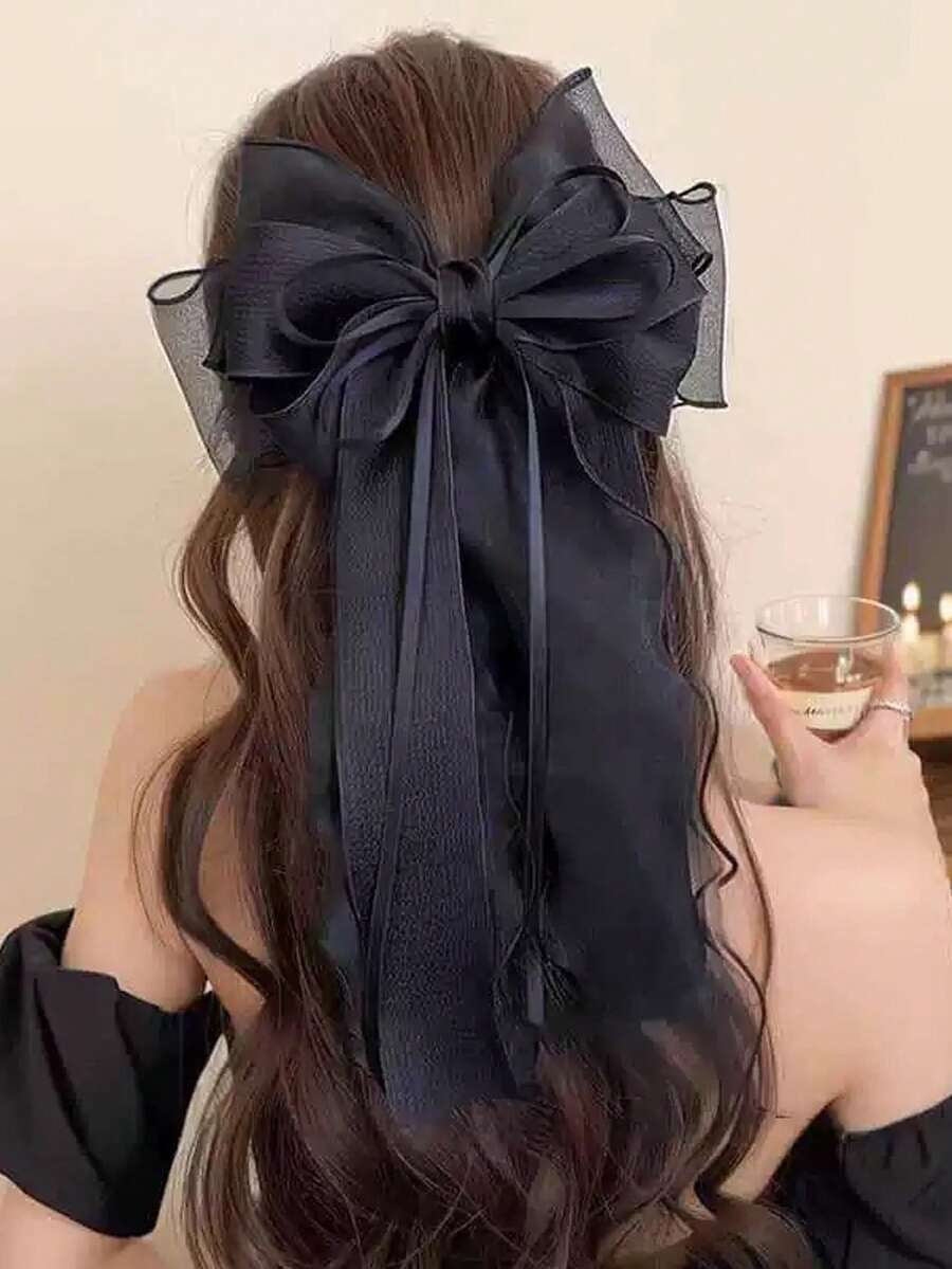 1pc Organza Bridal Hair Clip, Romantic Headpiece For All Seasons - Black - View 1
