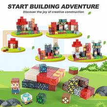 100PCS Magnetic Cubes | DIY 3D Construction Blocks | STEM Educational Toy | Volcano Castle Mine Town Scene | Character Faces | Stackable Pretend Play | Birthday Halloween Christmas - 100PCS - 查看 4