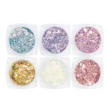 6瓶美人鱼彩色闪粉填充剂，类似五彩纸屑，适用于环氧树脂模具填充、DIY工艺品制作、艺术项目装饰、珠宝铸造