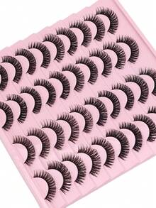 20 对 D 卷全条睫毛蓬松浓密假睫毛可重复使用仿貂皮睫毛条状睫毛、睫毛、睫毛、假睫毛 - 黑色 - 查看 4