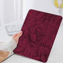 Husă de protecție pentru tabletă cu model floral și trandafir roșu, compatibilă cu iPad Mini 4/a 5-a generație/a 6-a generație/A17 Pro, iPad Air/a 2-a generație/a 4-a generație/a 5-a generație/11 inci (M2/M3)/13 inci (M2/M3), iPad (a 5-a-10-a generație/A16), iPad Pro (10,5 inci/11 inci/11 inci a 2-a-4-a generație/11 inci M4/12,9 inci a 3-a-6-a generație), funcție anti-cădere moale, funcție inteligentă de ridicare în picioare/trezire/somn automat. - Burgundia - Vizualizare 2