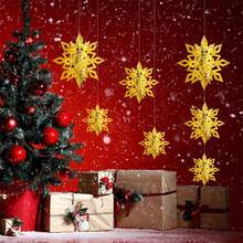 Decoración navideña de copos de nieve, 6 uds., adornos colgantes de copos de nieve de papel 3D para árbol de Navidad, decoración del hogar de Año Nuevo del país de las Maravillas de invierno - Azul - Ver 8