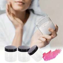 2 piezas Frascos de almacenamiento de plástico de 7 cm de diámetro con tapas, contenedores para pintura/crema/mascarilla, botellas de muestra de boca ancha transparentes de PET con tapas negras