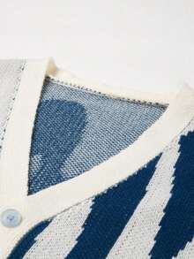 Manfinity Hypemode Men's Color-Block Button-Up Long Sleeve Cardigan Sweater - Blue and White - View 3