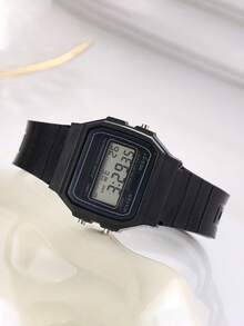 New Retro LED Men Watch, Fashion Electronic Sports Watch With Silicone Strap And Date Display - Black - View 2