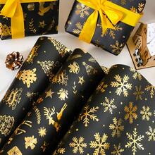 6 件/卷，12 件/卷，圣诞铝箔礼品包装纸，复古黑金色鹿，雪花，圣诞树图案，礼品包装纸，圣诞节 - 款式二黑色 - 查看 8
