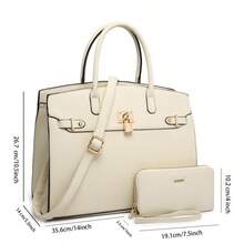 Women's Fashion Handbag And Wallet Set With Adjustable Crossbody Strap Large Shoulder Bag And Small Clutch 2-Piece Combo, Metal Swivel Lock Accessory, Ideal For Shopping, Travel And Business Commute - 奶油 - 查看 2