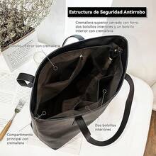 Bolsas de Tote para Mujer, Gran Capacidad PU Ocio Imitación De Cuero Bolso Con Cremallera, Crossbody Bolsos para Mujeres,Adecuado para el trabajo, citas, viajes, compras - Negro - Ver 6
