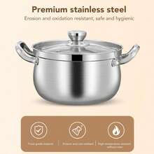 Olla de Acero Inoxidable de 24cm, Olla para Sopa, a Prueba de Derrames, con Tapa de Vidrio de Doble Asa para Utensilios de Cocina - 1 - Ver 5