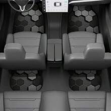 4pcs Hexagon Pattern Car Floor Mats - 4 Piece Set, Fit For Black/Grey/Red/Interior, Crystal Velvet Material, Anti-Slip, Easy Clean, Washable, Front Seat/Passenger Seat Size: 24.4*17.7 Inch*2 + Rear Mat