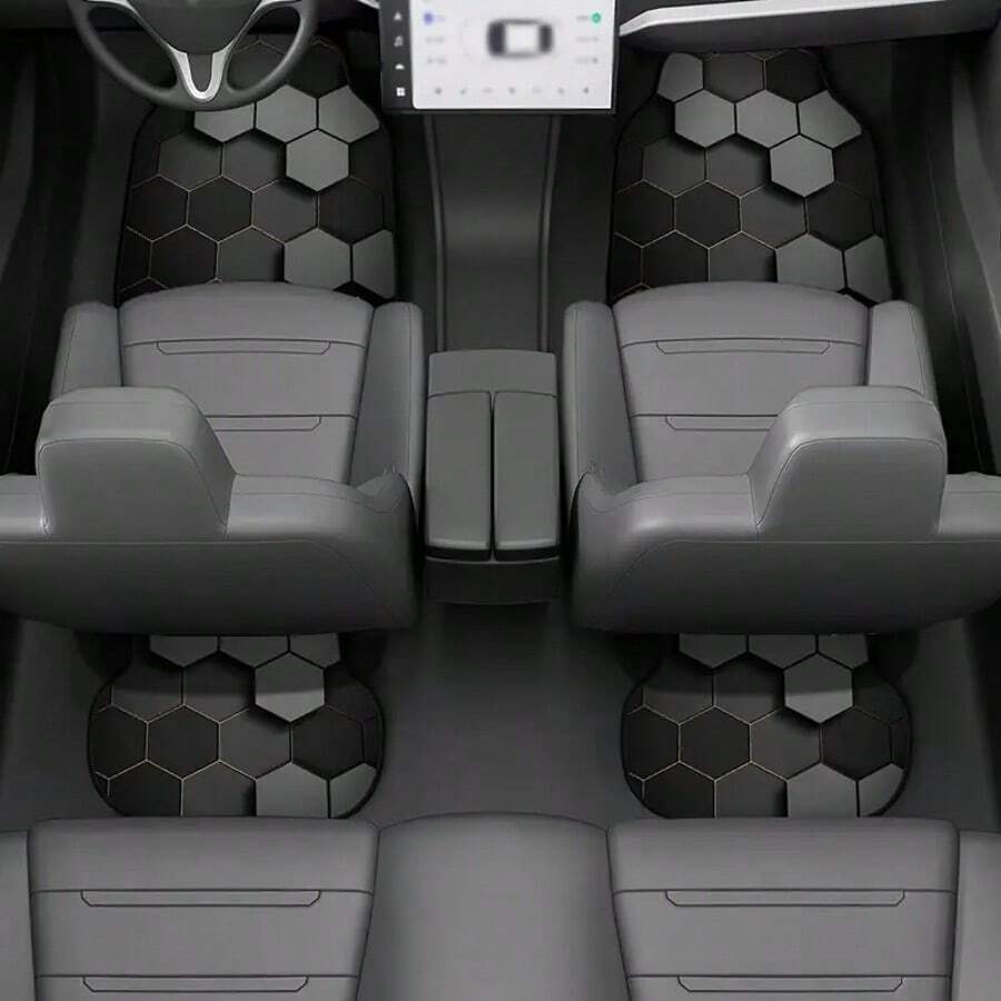 4pcs Hexagon Pattern Car Floor Mats - 4 Piece Set, Fit For Black/Grey/Red/Interior, Crystal Velvet Material, Anti-Slip, Easy Clean, Washable, Front Seat/Passenger Seat Size: 24.4*17.7 Inch*2 + Rear Mat