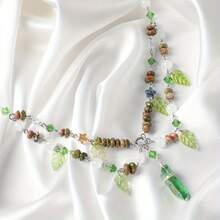 1 Piece Stylish Luxury Green Bead Fairy Neck Strap Leaf With Floral Pattern Elegant Renaissance Holiday Party Banquet Holiday Gift Necklace - 綠色 - 查看 4