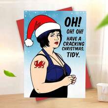 1pc Adult Funny Christmas Greeting Card - Envelope Style Wishes, Includes "Oh! Have Fun" Message, Clean Humorous Design, Welsh Flag Tattoo Cartoon Pattern & Snowflake Font - Holiday Greetings Suitable For Friends, Family, Colleagues - No Battery/Power/Paper Required