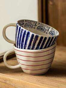 1 件时尚陶瓷杯，家庭主妇牛奶杯，家庭/办公室早餐杯，女士咖啡杯 - 彩色 - 查看 5