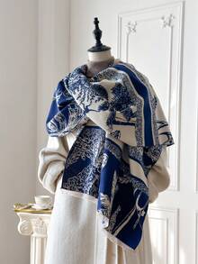 1pc New Classic Elegant Floral Jacquard Faux Cashmere Warm Scarf For Women, Multi-Purpose For Fall/Winter Fashion Accessory Accessories Women - Multicolor - View 9