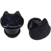 Cute Cat Natural Organic Stone Ear Plug Single Flare Ear Tunnel Gauge Stretcher Ear Expander Piercing 2g5 8 - 藍砂岩,規格=2g(6mm) - 查看 1