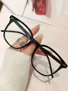1pcs Square Frame Lens Frame Minimalist Fashion Decoration Glasses Computer Glasses Women Men. - 黑色 - 查看 6