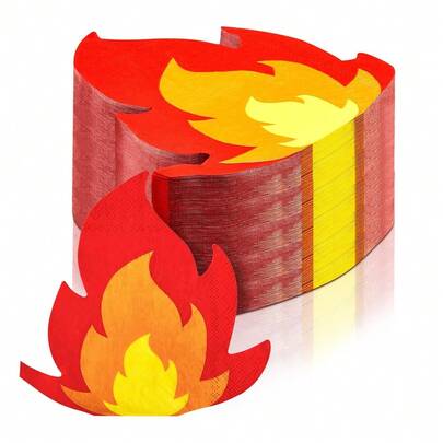 20/40/60/100pcs,Fire Shaped Paper Napkins Flame Party 6.5-Inch Tissues/Napkins Fire Pattern Decor For Firefighter Themed Events, Fire Truck,Halloween Decorations, Birthday Gatherings, Camping Trips, Bonfire Survivor BBQ Cookouts, Pentecost Decorations