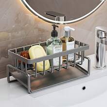 1 Simple Metal Kitchen Sink Rack, Self-Draining Kitchen Sink Organizer, Sponge Draining Rack, Suitable For Kitchen/Bathroom Countertop Storage, Comes With A Towel Rod, Available In Black, Gray, And White