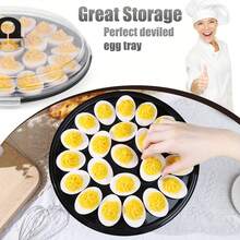 SHINDEL 3PCS Deviled Egg Carriers For Kitchen, Black Plastic Round Egg Platters With Lid, 11.8Inch Portable Egg Tray With 66 Slots, For Large Capacity Kitchen Supplies For Valentine's Day, Birthday Party, Family Gatherings, Wedding, Kitchen, Easter, Camping - Black - View 5