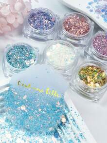 6瓶美人鱼彩色闪粉填充剂，类似五彩纸屑，适用于环氧树脂模具填充、DIY工艺品制作、艺术项目装饰、珠宝铸造