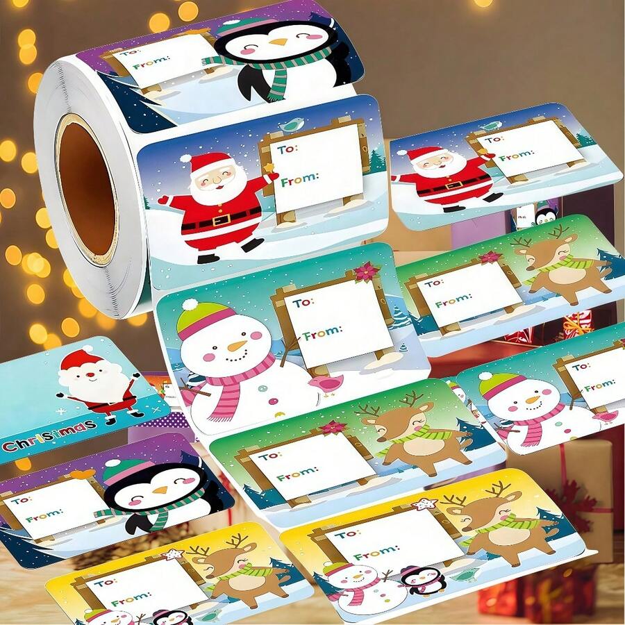 1/2pcs Christmas Gift Tags Stickers, Christmas Labels With Santa Claus, Snowman, Reindeer Decorations, 60pcs/Roll, For Christmas Gift Wrapping, Suitable For New Year, Easter, Valentine's Day, Birthday Gifts, Christmas Presents Christmas Christmas Decorations Christmas Pajamas Christmas Gifts Christmas Decor - Multicolor - View 1