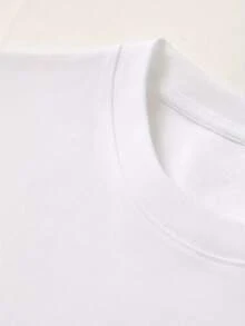 Summer Women's Short Sleeve Printed T-Shirt, Pure 220g Heavyweight Printed T-Shirt, Women's Fashion  Outfit; Double Needle Collar, Reinforced Shoulder Stitching, High-Quality Pure T-Shirt - White - View 3