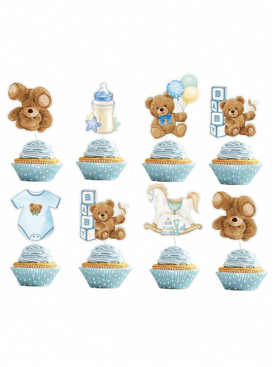 24 chiếc phụ kiện trang trí bánh cupcake hình gấu cho tiệc mừng em bé, đồ dùng trang trí tiệc mừng em bé, đồ trang trí sinh nhật, đồ trang trí tiệc mừng em bé theo chủ đề gấu được lựa chọn kỹ lưỡng, đồ trang trí bánh sinh nhật theo chủ đề động vật rừng, quà tặng trang trí nhà cửa màu xanh dương cho tiệc mừng em bé. - Màu xanh lam - Xem 1
