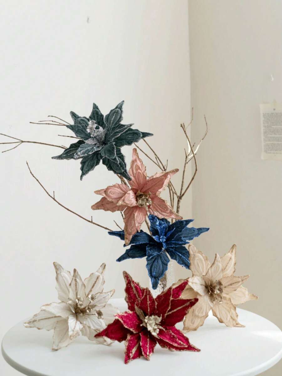 1 件，28 厘米仿真圣诞花，金色/香槟色/红色/粉色/蓝色/绿色人造装饰花，适合派对/节日装饰